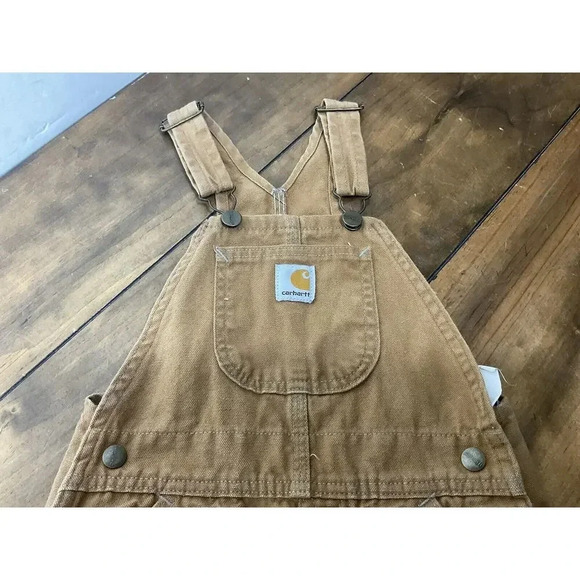 Kids Carhartt Overalls Canvas Bib Double Knee Pants Brown Youth 4 - Picture 5 of 12